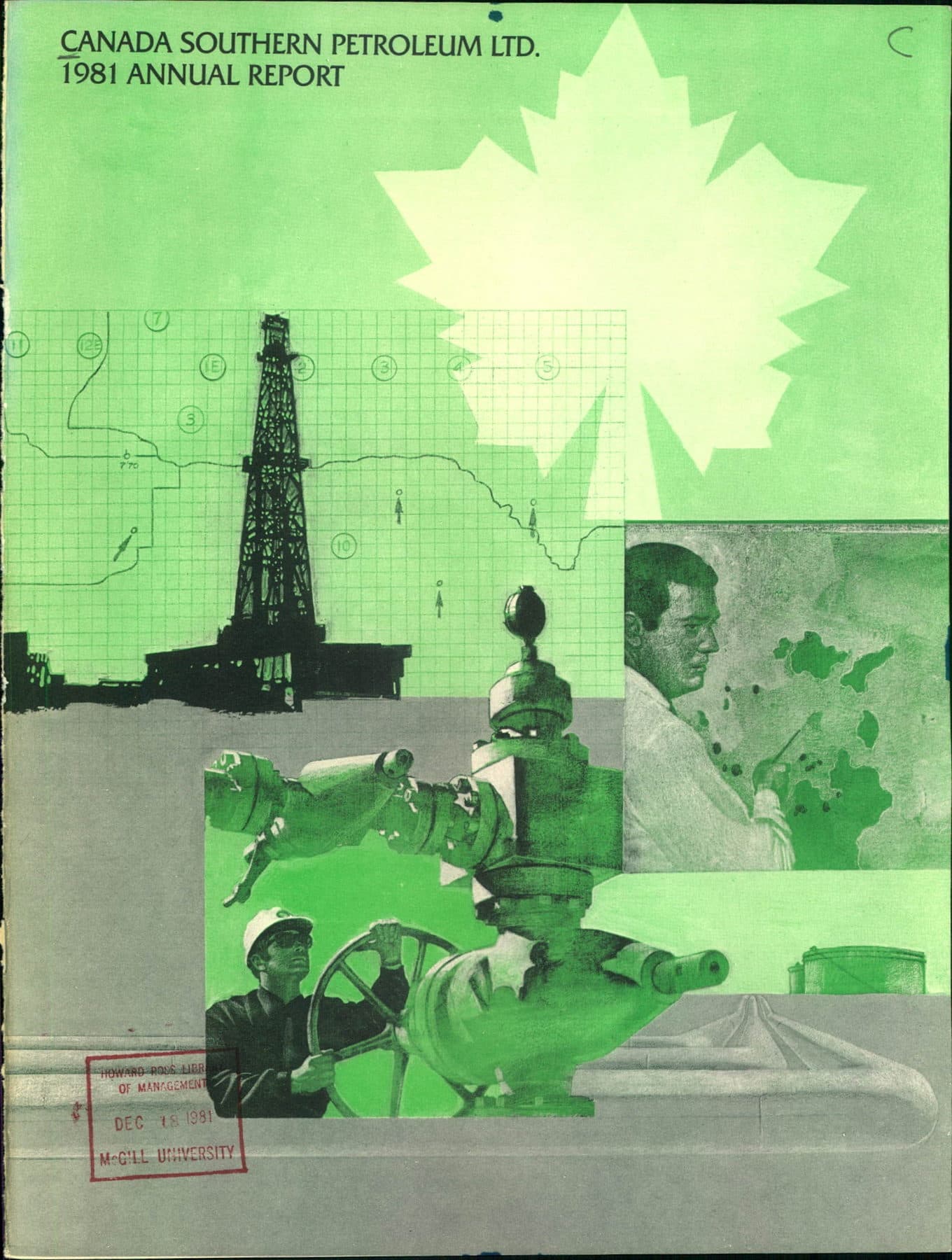 Green-tinted collage: a derrick silhouette, wellhead valves, and a worker turning a valve wheel.