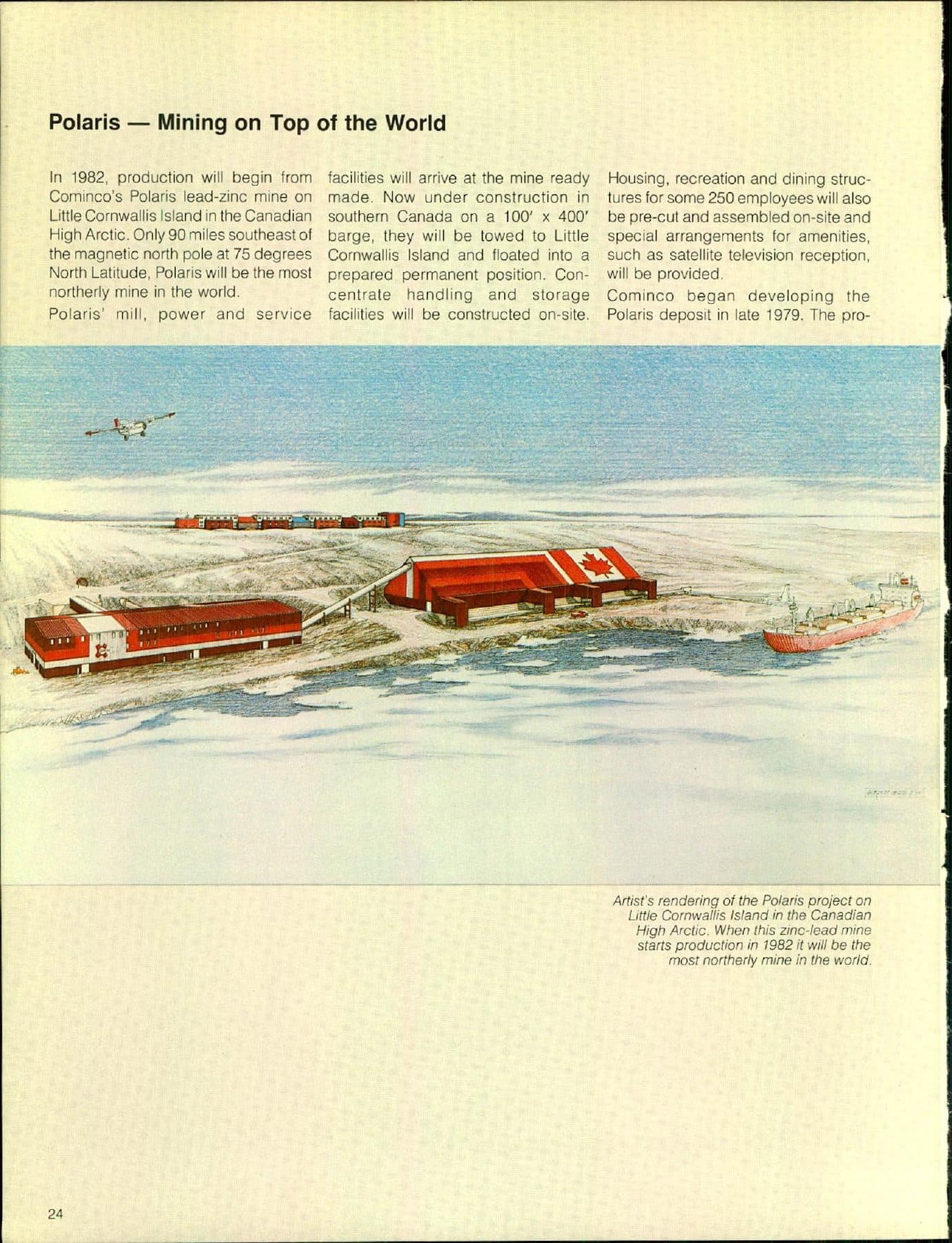 The Polaris mill, airstrip and ore ship on High Arctic ice.
