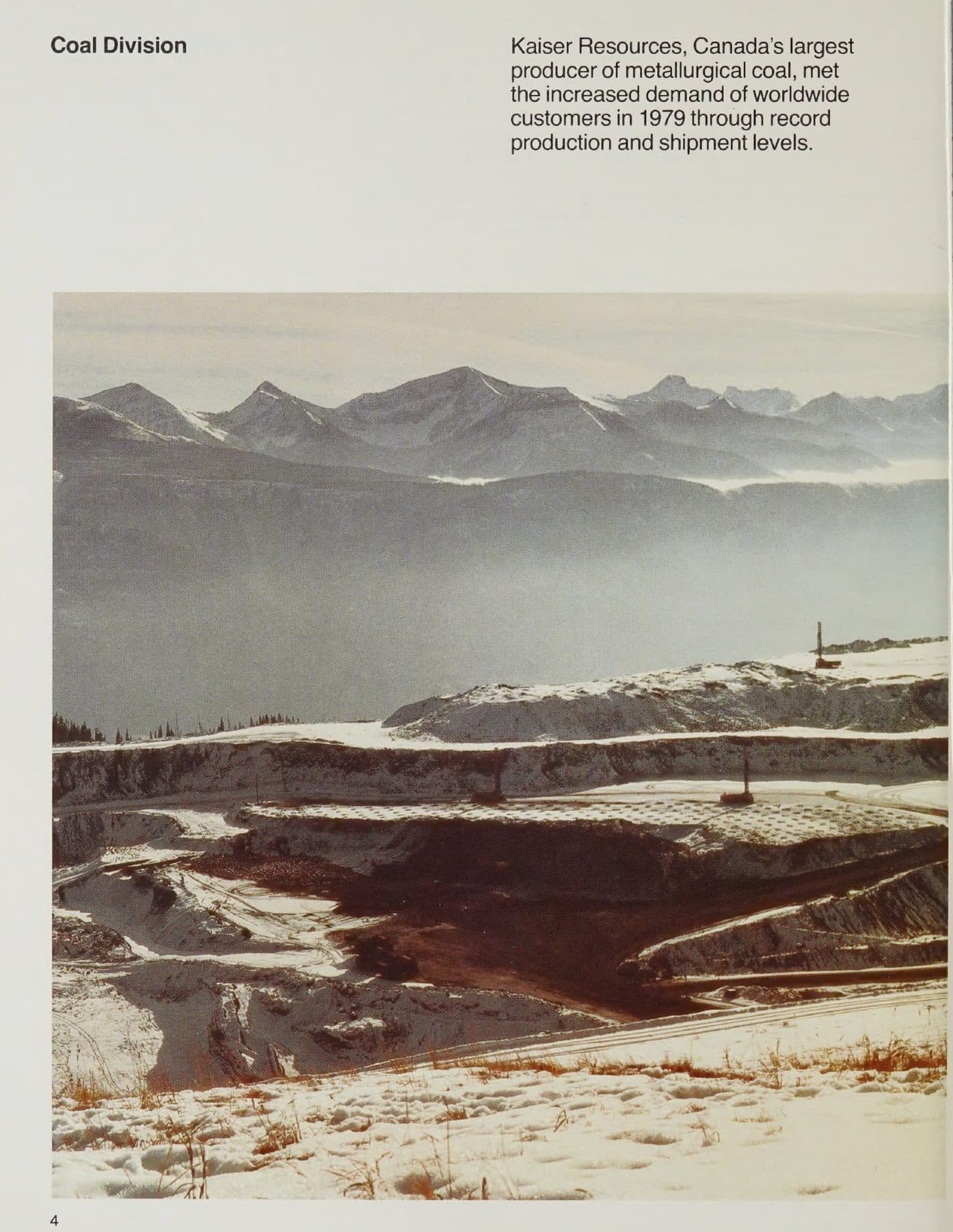 Open-pit coal terraces at Elkview, in snow.