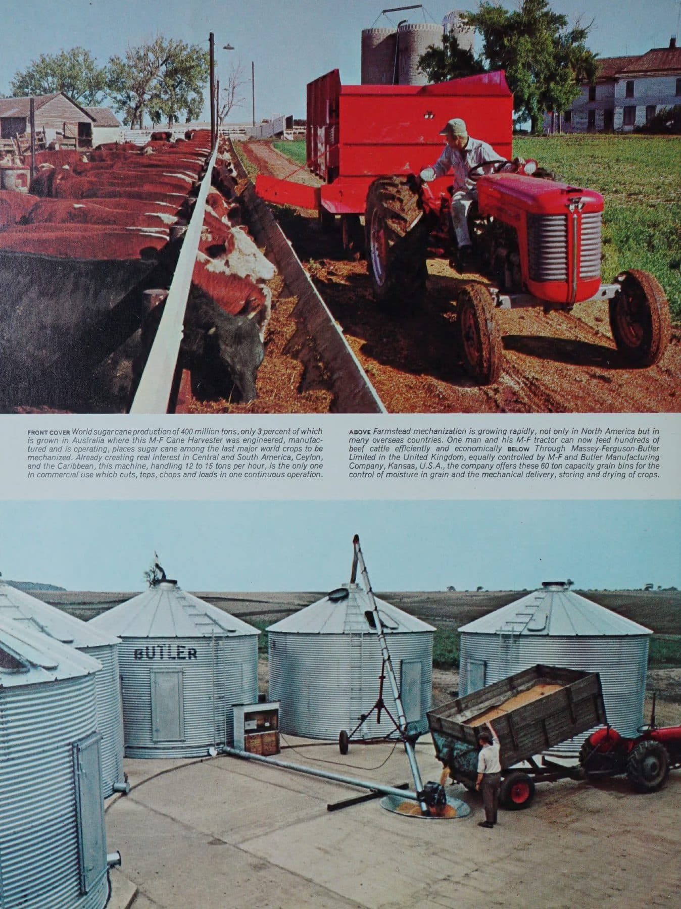 Tractor and corrugated grain bins on the farmstead.